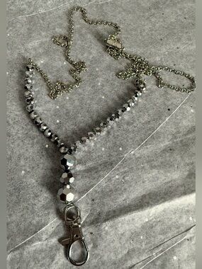Silver Beaded Lanyard Necklace with Lobster Clasp - Women Jewelry